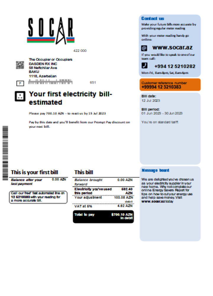 Socar gas utility business bill, SCR PSD template